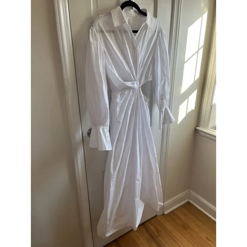 Jonathan Simkhai Fraya Plisse Poplin Cutout Maxi Dress White Size 0 Resort - Picture 3 of 7